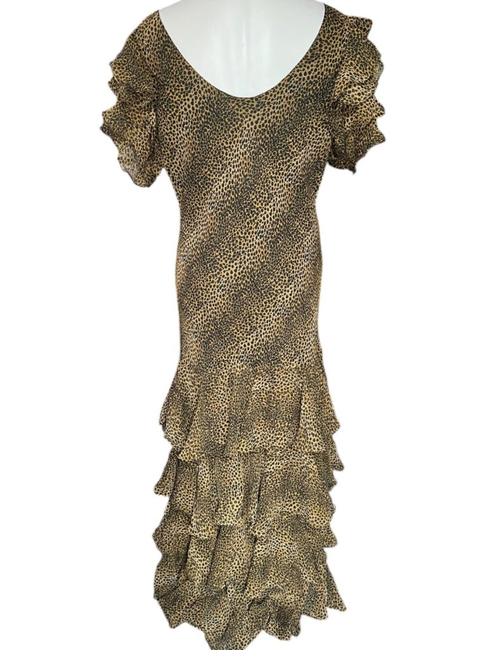 Shape FX By Newport News Womens Dress Size 3X Tan Black Cheetah Ruffle Maxi - Picture 7 of 8
